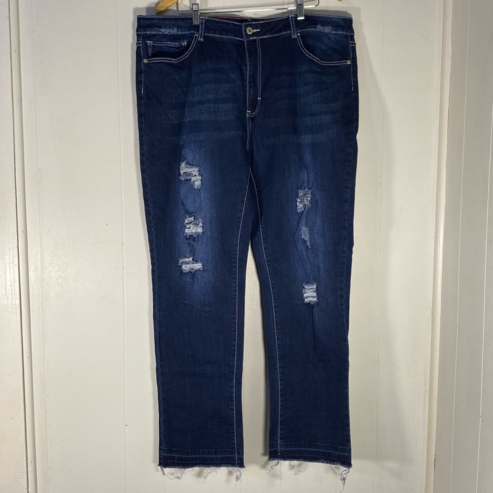 L&B‎ Lucky & Blessed Jeans Women's 24 Distressed Straight Leg Raw Hem